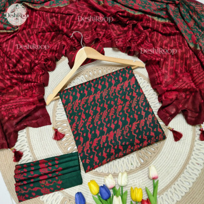 আনস্টিচ ন্যাচারাল ফ্রাইড কটন বেক্সি বাটিক থ্রি পিস