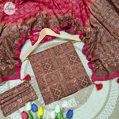 আনস্টিচ ন্যাচারাল ফ্রাইড কটন বেক্সি বাটিক থ্রি পিস