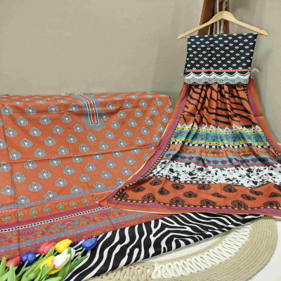 আনস্টিচ বিন হামিদ থ্রি পিস | Premium Digital Print Collection